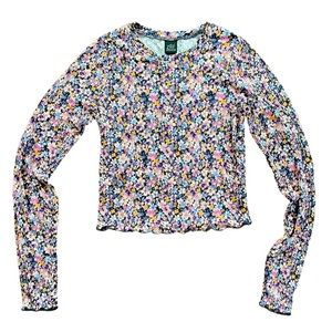 Purple Floral long sleeved crop top, Size Small